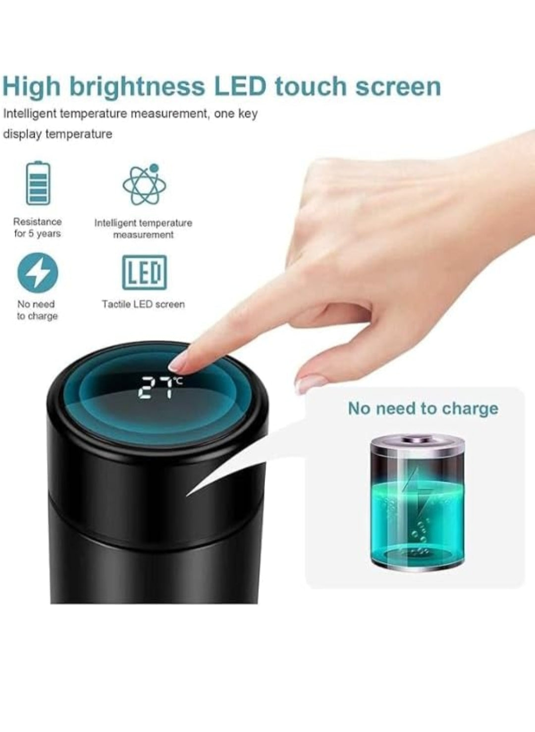 JS Creations Personalized Temperature Display Water Bottle | LED Digital Temperature Bottle | Stainless Steel Vacuum Flask | Custom Name Printed | Hot & Cold Thermos – 500ml