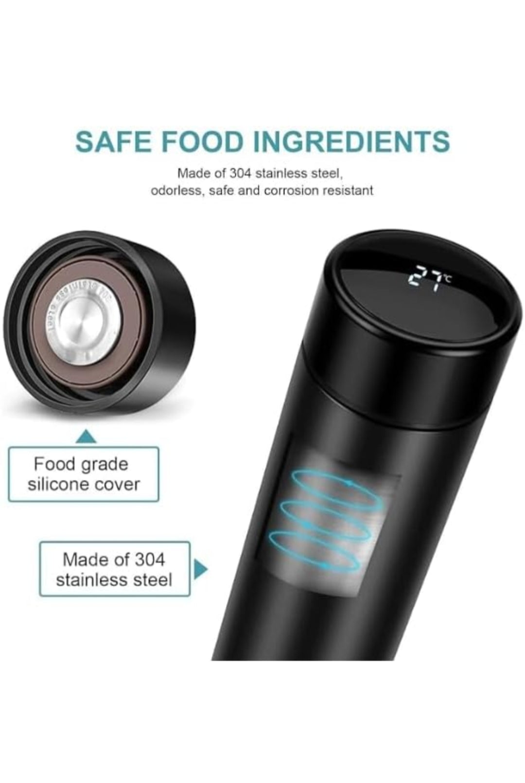 JS Creations Personalized Temperature Display Water Bottle | LED Digital Temperature Bottle | Stainless Steel Vacuum Flask | Custom Name Printed | Hot & Cold Thermos – 500ml